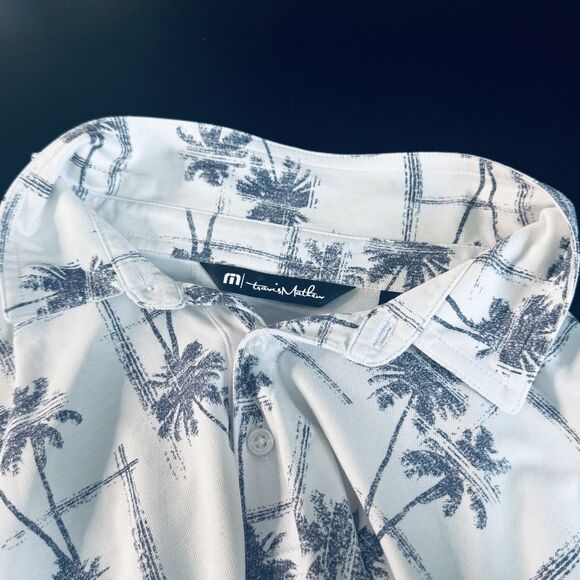 Travis Mathew Polo Shirt Mens XL White Gray Palm Tree Short Sleeve - Picture 4 of 7